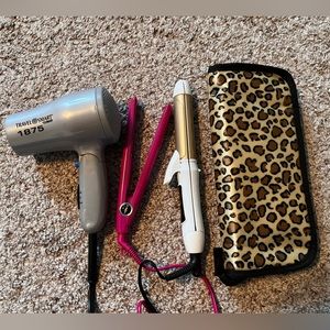 Travel Size Hair Dryer, straightener, & Curling Iron with Case